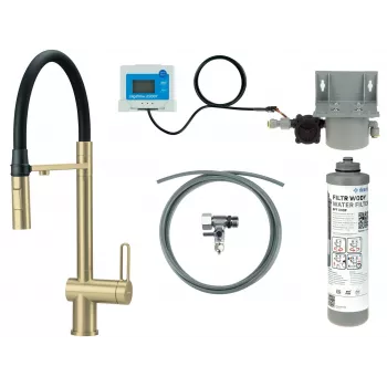 DEANTE Grifo de cocina con set de filtro de agua, caño flexible, negro mate