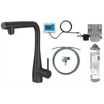 DEANTE Grifo de cocina con sistema de filtrado de agua, caño extraíble, Negro Mate