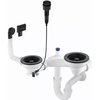 Sifón DEANTE Space-Saver para fregadero de granito de 1,5 y 2 cubetas