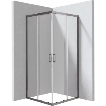 DEANTE Mampara de ducha cuadrada 80x80 cm con puertas correderas dobles, marco cromado