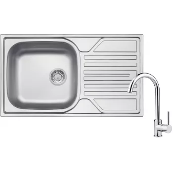 DEANTE Fregadero de acero inoxidable con 1 cubeta, grifo y escurridor