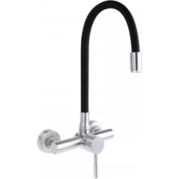 DEANTE Grifo de cocina de pared con caño curvado, cromo, monomando, latón, alcance 220 mm