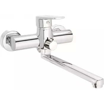 DEANTE grifería de pared para lavabo y baño con caño alargado y conexión de manguera, cromo, serie Arnika