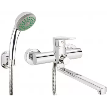 DEANTE Monomando de lavabo y bañera de pared con set de ducha, negro mate, monomando, latón