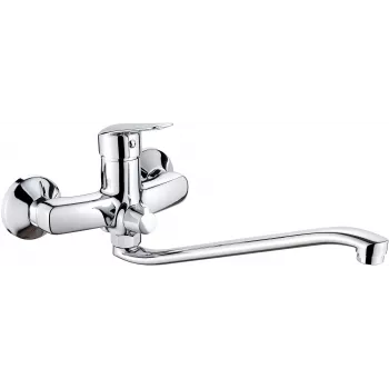 DEANTE Grifo de lavabo de pared con caño alargado - conexión de manguera, Cromo, Serie Neo