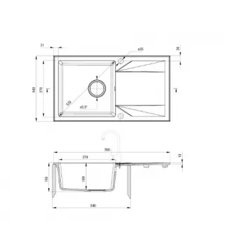 DEANTE ZQJ T113 Fregadero de granito de 1 cubeta con escurridor, grafito
