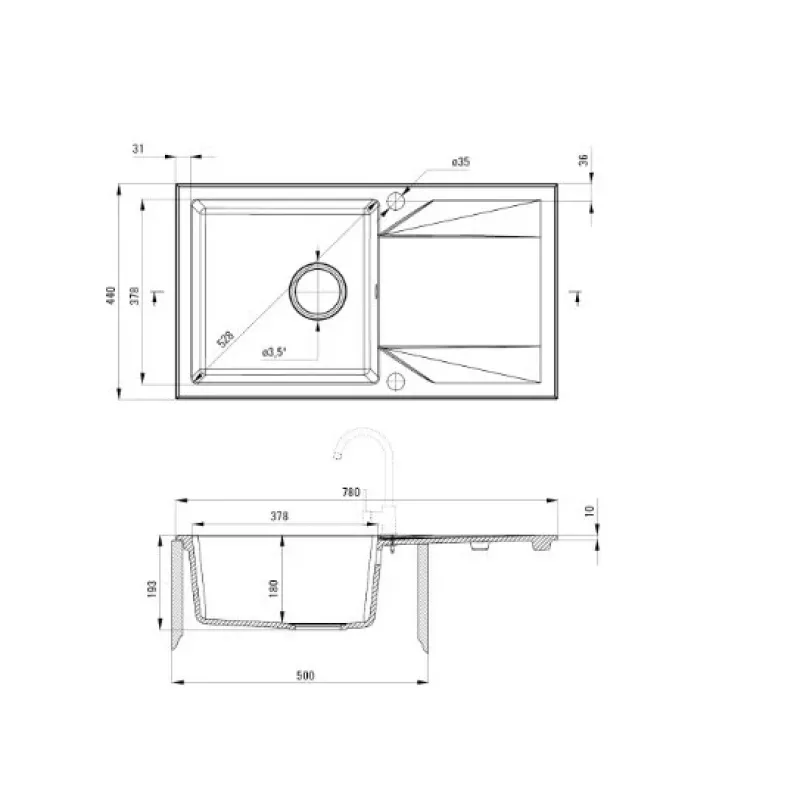 DEANTE ZQJ T113 Fregadero de granito de 1 cubeta con escurridor, grafito