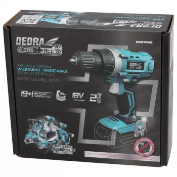 DEDRA DED7040 atornillador percutor con batería 18V con par de 50 Nm, portabrocas metálico de 13 mm, luz LED