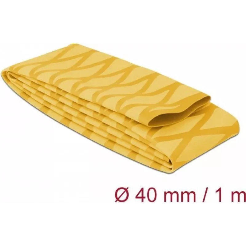 Delock 19605 Tubo termorretráctil, patrón X antideslizante, 1 m x 40 mm, amarillo