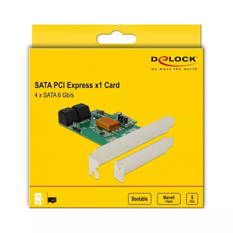 DeLOCK Tarjeta controladora PCIe 2.0 x1 de 4 puertos SATA 6Gb/s con Marvell 88SE9215