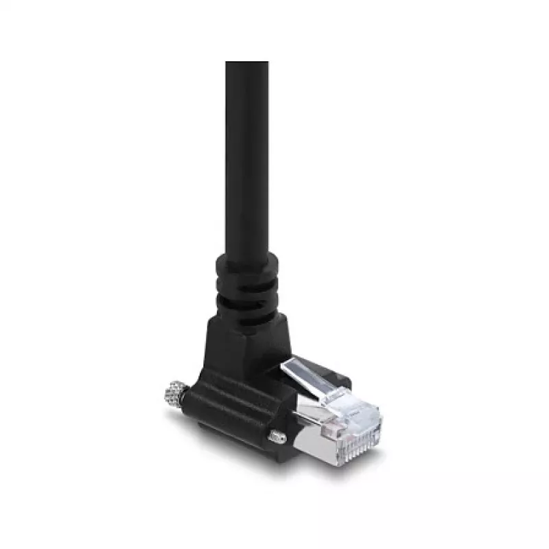 Delock Cable de Cámara GigE 4m Cat.6 S/FTP RJ45 Codo 90° Screw-Lock a RJ45 Recto - Negro