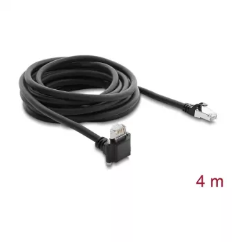 Delock Cable de Cámara GigE 4m Cat.6 S/FTP RJ45 Codo 90° Screw-Lock a RJ45 Recto - Negro