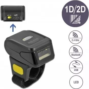 DeLOCK 90508 Escáner de códigos de barras 1D/2D portátil con USB, 2,4 GHz RF y Bluetooth 4.1