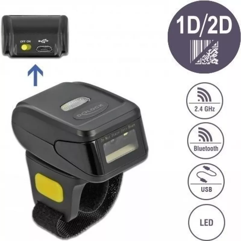 DeLOCK 90508 Escáner de códigos de barras 1D/2D portátil con USB, 2,4 GHz RF y Bluetooth 4.1