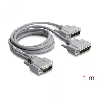 Delock adaptador cable en Y serie RS-232 LFH D-Sub HD 60 pines conector macho a 2x D-Sub 25 pines conector macho, 1 m, gris