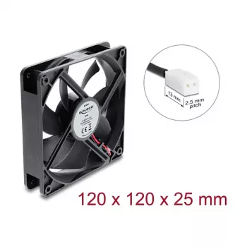 Ventilador axial Delock 48 V DC 120 x 120 x 25 mm con conector de 2 pines, negro