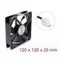 Ventilador axial Delock 48 V DC 120 x 120 x 25 mm con conector de 2 pines, negro