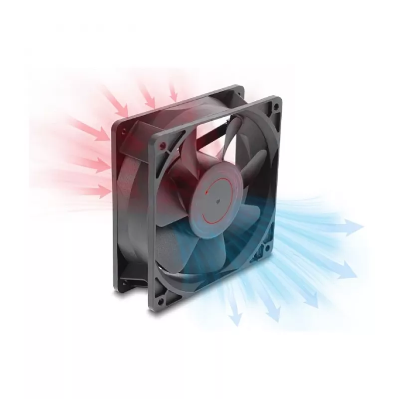 Ventilador axial Delock 48 V DC, 120 x 120 x 38 mm con conector de ventilador de 2 pines, negro