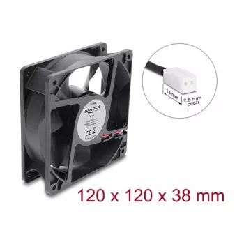 Ventilador axial Delock 48 V DC, 120 x 120 x 38 mm con conector de ventilador de 2 pines, negro