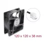 Ventilador axial Delock 48 V DC, 120 x 120 x 38 mm con conector de ventilador de 2 pines, negro