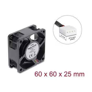 Delock ventilador axial 48 V DC, 60 x 60 x 25 mm con conector de ventilador PWM de 4 pines, negro