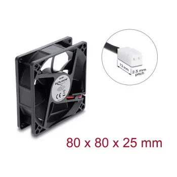 Delock ventilador axial 48 V DC, 80 x 80 x 25 mm, conector de 2 pines, negro