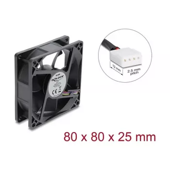 Delock ventilador axial 48 V DC, 80 x 80 x 25 mm con conexión PWM de 4 pines, negro