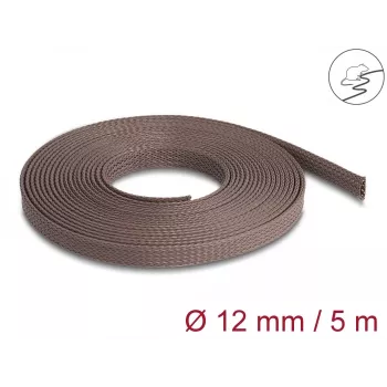 Delock Funda de gestión de cables, 12 mm, trenzada, resistente a roedores, extensible, 5 m, marrón