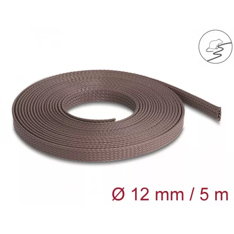 Delock Funda de gestión de cables, 12 mm, trenzada, resistente a roedores, extensible, 5 m, marrón