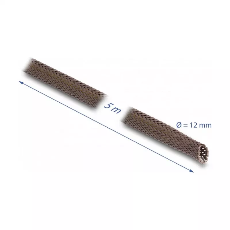 Delock Funda de gestión de cables, 12 mm, trenzada, resistente a roedores, extensible, 5 m, marrón
