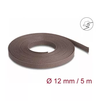 Delock Funda de gestión de cables, 12 mm, trenzada, resistente a roedores, extensible, 5 m, marrón