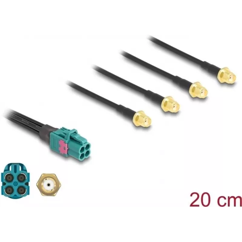 Delock Cable Mini FAKRA Z hembra Quad a 4 x SMA hembra, 0,2 m (90283)