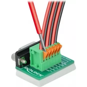 Delock Adaptador D-Sub 9 conector hembra a bloque de terminales de 6 pines con tornillos moleteados y pulsador 66556