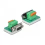 Delock Adaptador D-Sub 9 conector hembra a bloque de terminales de 6 pines con tornillos moleteados y pulsador 66556