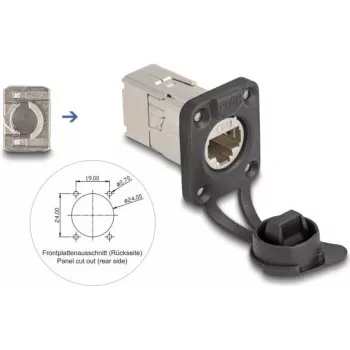 Delock Conector hembra RJ45 tipo D de empotrar Cat.6A STP con conexión LSA y tapa protectora IP66