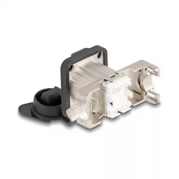 Delock Conector hembra RJ45 tipo D de empotrar Cat.6A STP con conexión LSA y tapa protectora IP66