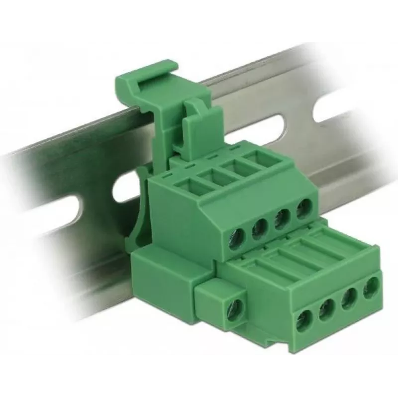 Delock 65936 juego de bloques de terminales para carril DIN, 4 polos, bloqueo por tornillo, verde