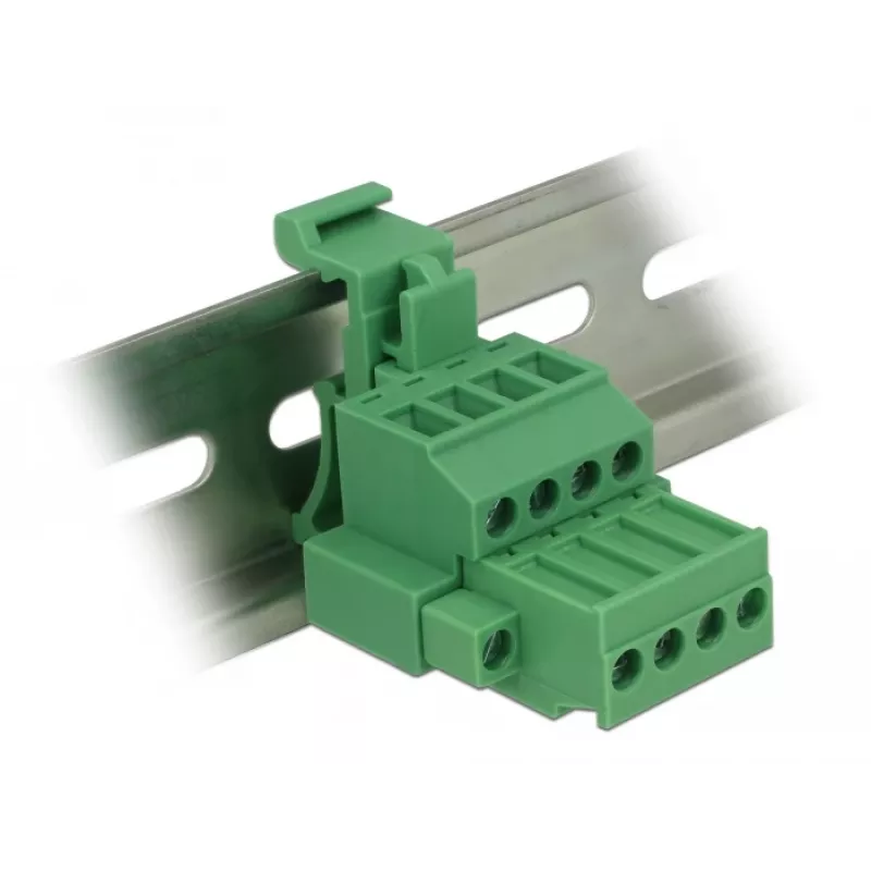 Delock 65936 juego de bloques de terminales para carril DIN, 4 polos, bloqueo por tornillo, verde