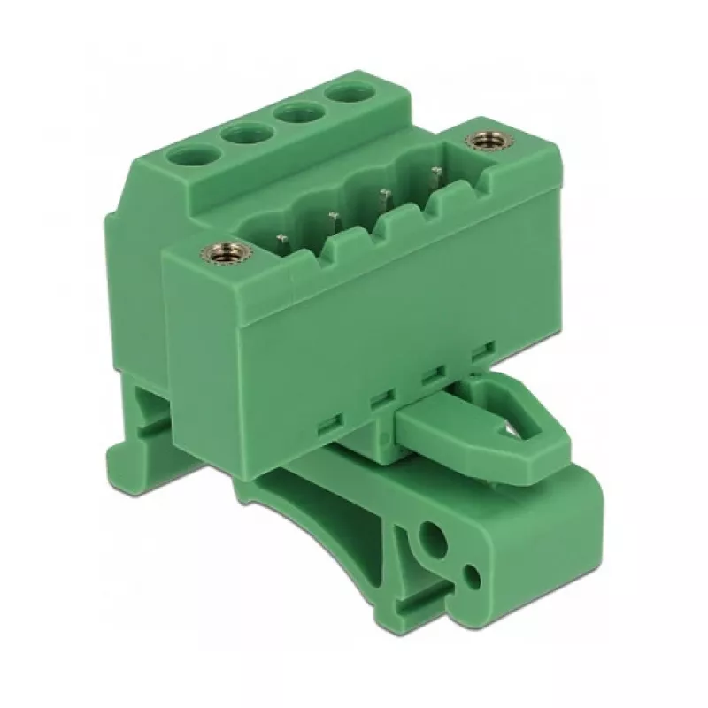 Delock 65936 juego de bloques de terminales para carril DIN, 4 polos, bloqueo por tornillo, verde