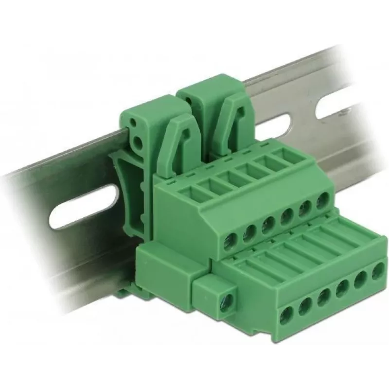 Delock 65942 juego de bloques de terminales para carril DIN, 6 polos, bloqueo por tornillo, verde