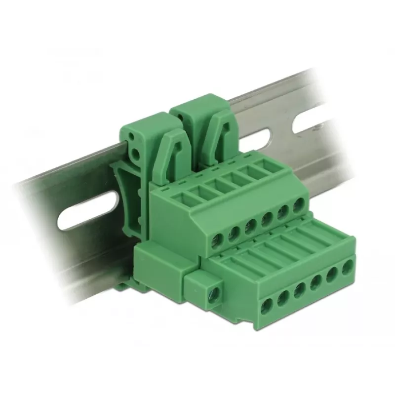 Delock 65942 juego de bloques de terminales para carril DIN, 6 polos, bloqueo por tornillo, verde