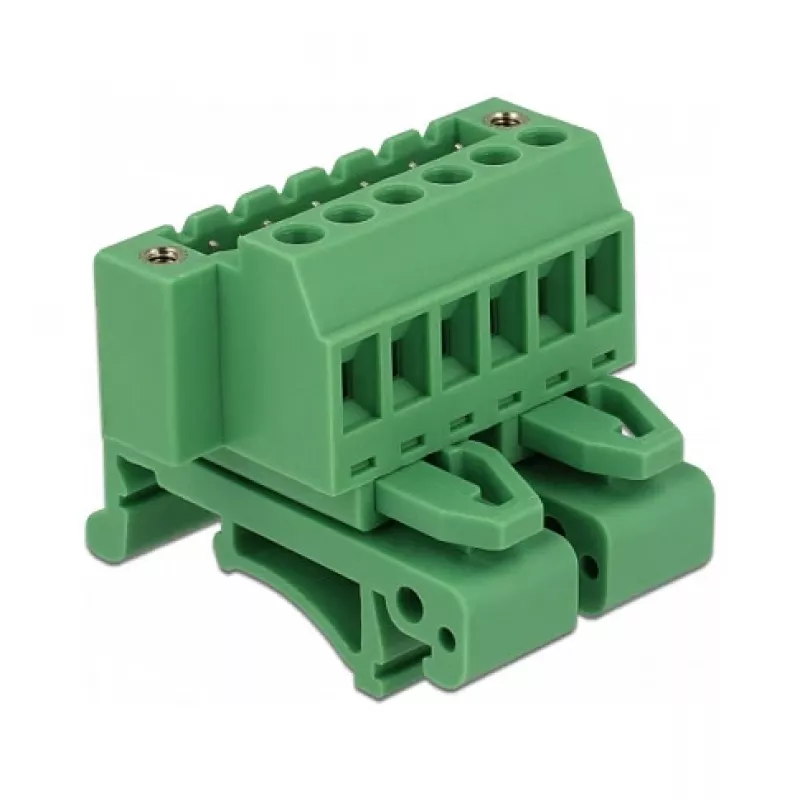 Delock 65942 juego de bloques de terminales para carril DIN, 6 polos, bloqueo por tornillo, verde