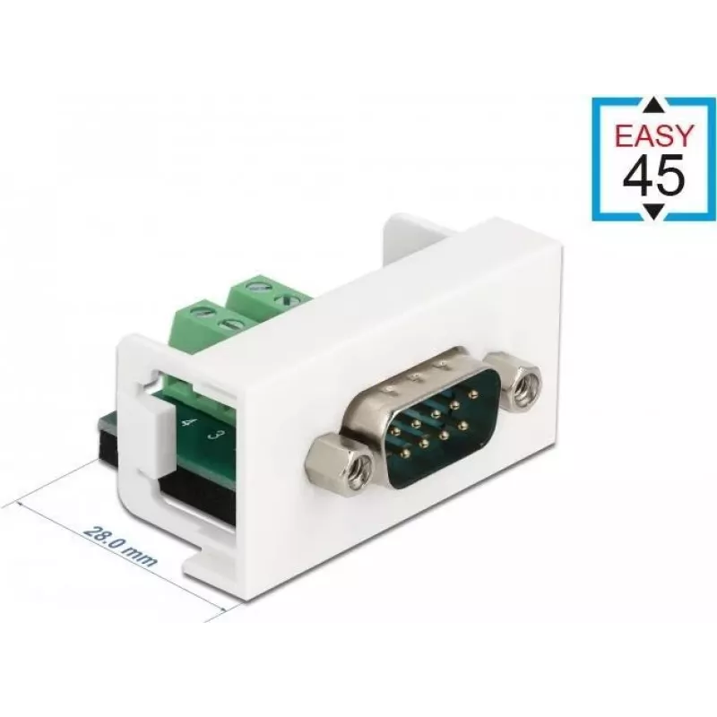 Delock Easy 45 Módulo snap-in D-Sub de 9 polos conector macho a regleta de 10 polos, blanco RAL 9003 81351