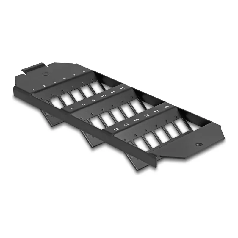 Delock Soporte de montaje de fibra óptica para caja de suelo 18 puertos para acopladores SC simplex / LC dúplex negro (88163)
