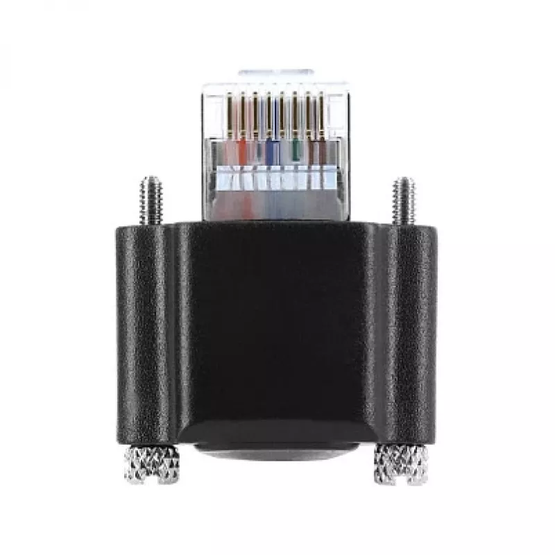 Delock Cable para cámara GigE Cat.6 S/FTP 3m, conector RJ45 en ángulo de 90° con tornillos (28mm) a conector RJ45 recto, Negro