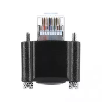 Delock Cable de cámara GigE conector macho RJ45 en ángulo de 90° con tornillos, longitud del conector 28 mm a conector macho RJ45 Cat.6 S/FTP 1 m Negro