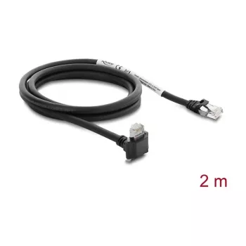 Delock Cable de cámara GigE conector macho RJ45 en ángulo de 90° con tornillos a conector macho RJ45, Cat.6 S/FTP, 2m, negro