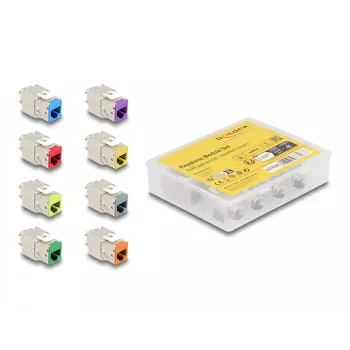 Delock módulo keystone RJ-45 hembra a LSA hembra STP CAT 6a, pack de 8 (gris, azul, amarillo, rojo, verde, naranja, violeta, amarillo neón) 87896