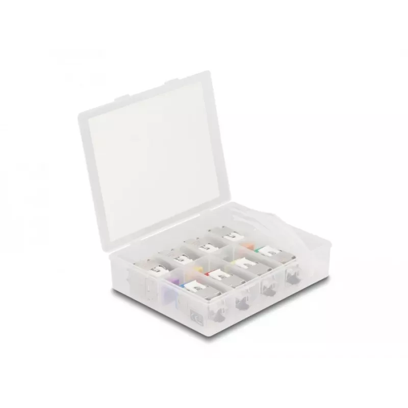 Delock módulo keystone RJ-45 hembra a LSA hembra STP CAT 6a, pack de 8 (gris, azul, amarillo, rojo, verde, naranja, violeta, amarillo neón) 87896