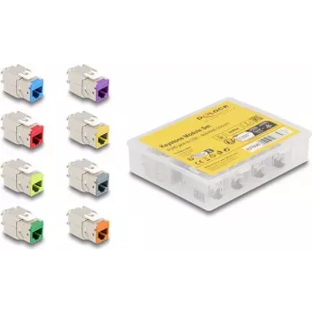 Delock módulo keystone RJ-45 hembra a LSA hembra STP CAT 6a, pack de 8 (gris, azul, amarillo, rojo, verde, naranja, violeta, amarillo neón) 87896